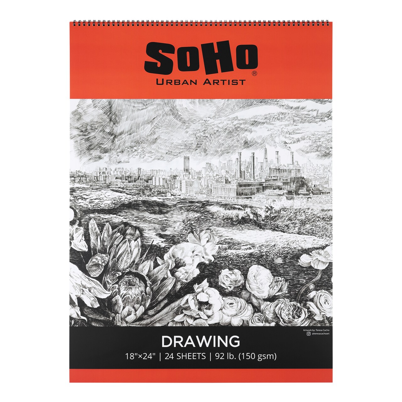 Soho Soft Cover Drawing Pad - 92 lb. Mixed Media Sketchbook, 24 Dual-Sided Sheets, Acid-Free, Wire-Bound, Micro-Perforated, Ideal for Fine Drawing & Illustration, Repeated Erasing & Reworking